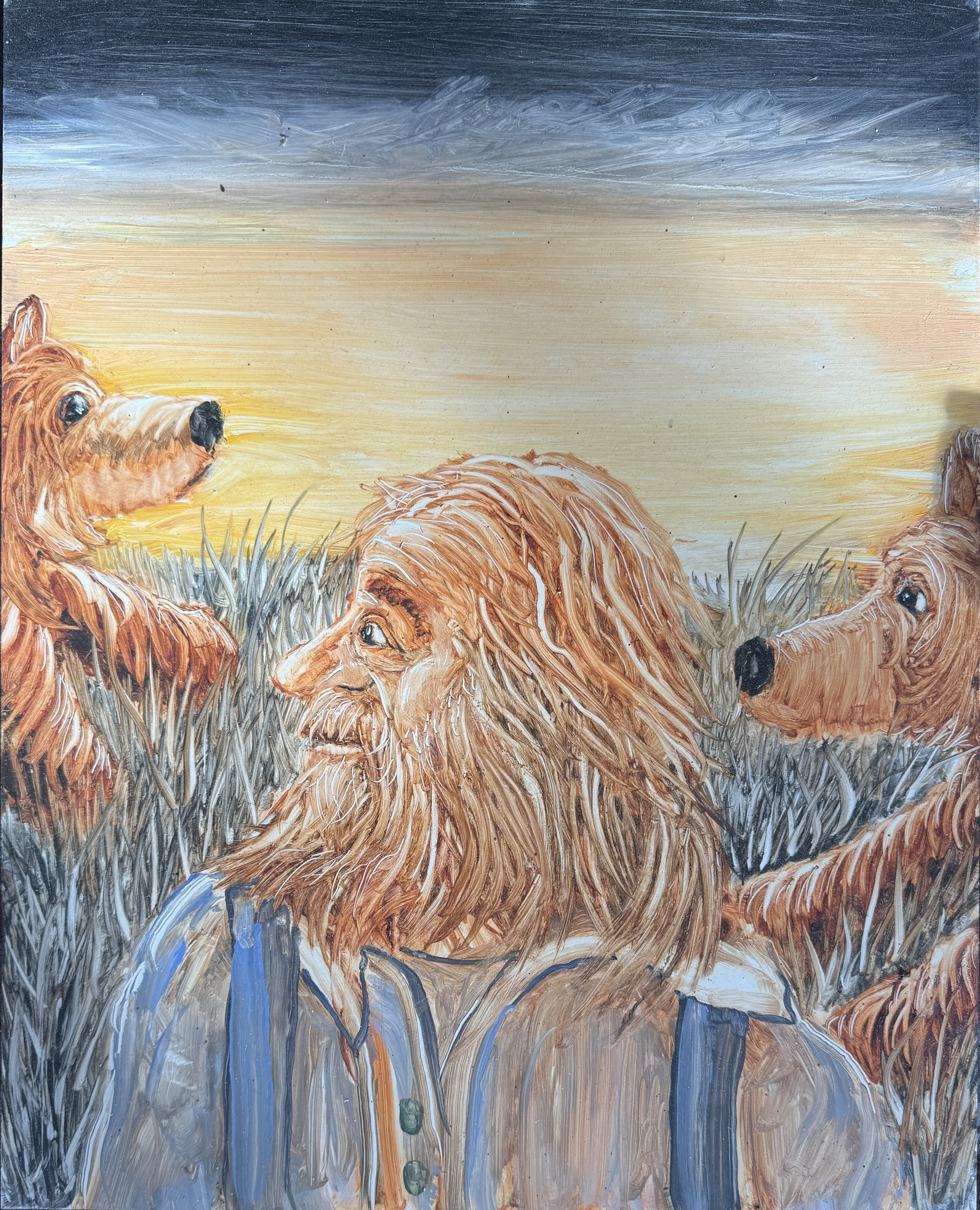Old Man and Two Bear Cubs