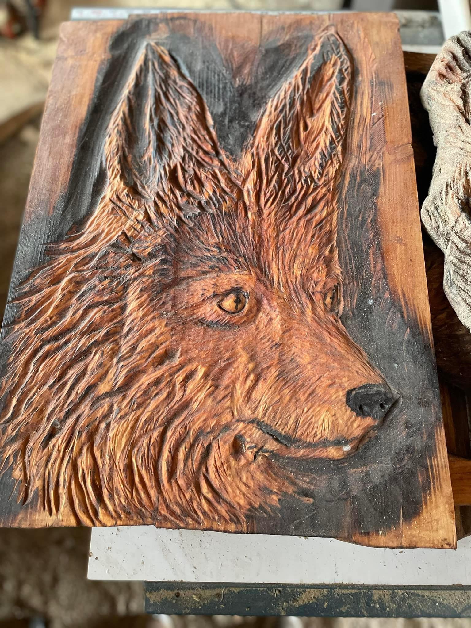 Wooden Wolf Carving